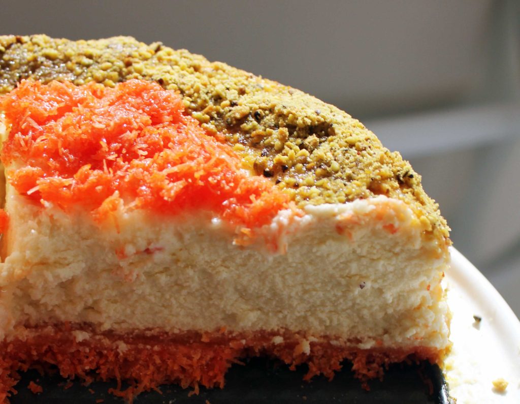 Slice of Kenafeh cheesecake